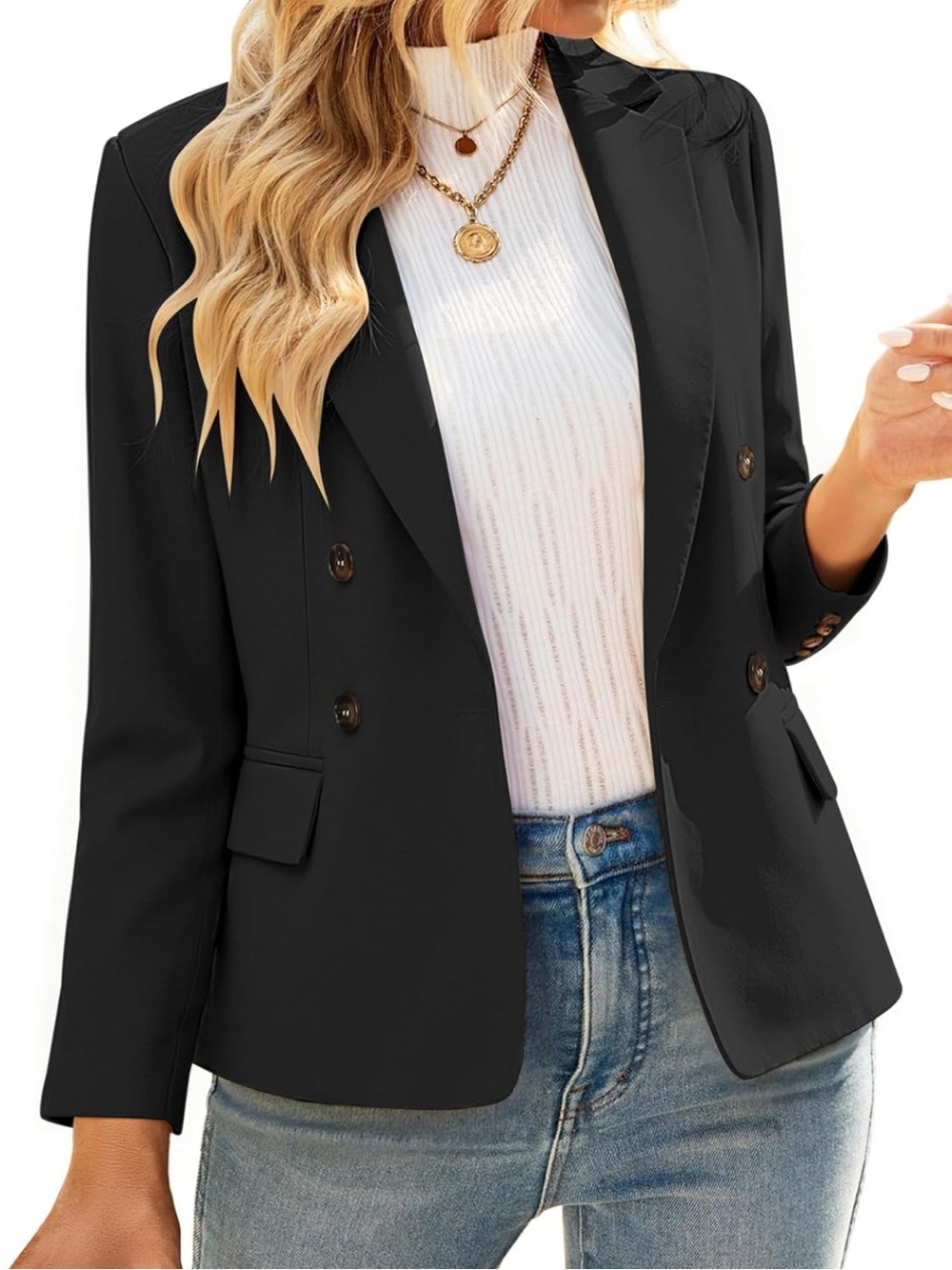 luvamia Business Casual Double Breasted Notched Lapel Work Office Blazer. Size M
